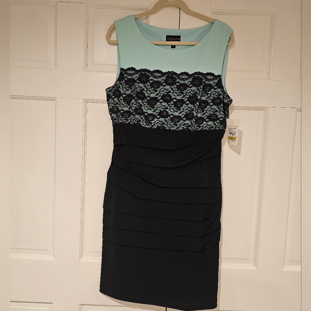 Elegant Black and Blue Lace Dress